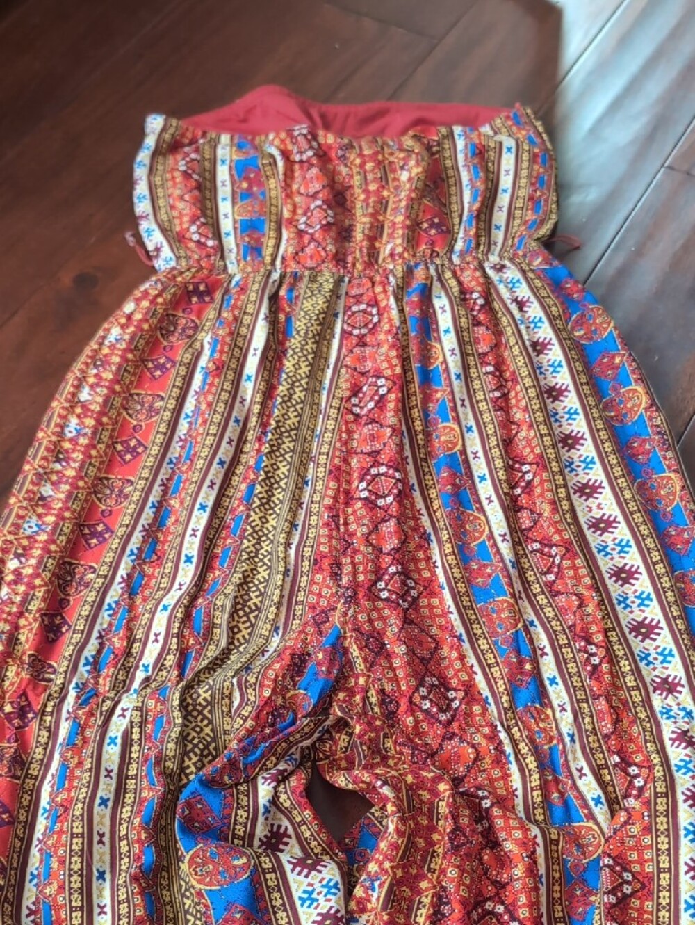 Strapless Boho Wide-Leg Jumpsuit - Red Multi - Picture 4 of 4